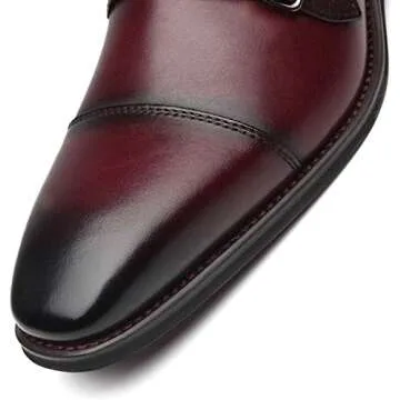 La Milano Mens Double Monk Strap Slip on Loafer Cap Toe Leather Oxford Formal Business Casual Comfortable Dress Shoes for Men