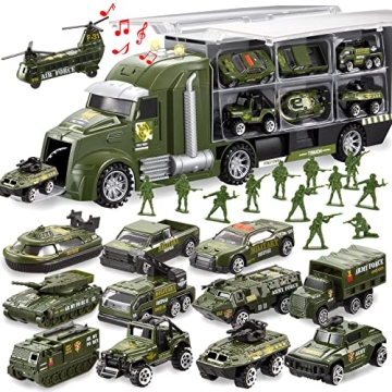 JOYIN 25-in-1 Green Military Big Truck Toys - Army Soldiers and Mini Battle Cars