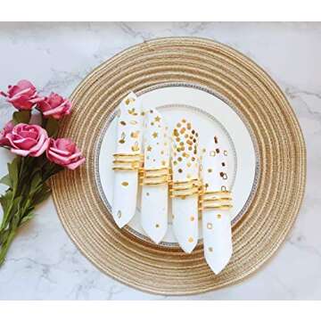100 PK Gold Napkins - 4 Assorted Designs - 3-Ply Cocktail Napkins Folded 5 x 5 Inches Bar Napkins Di...