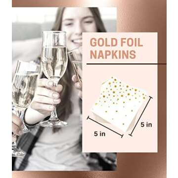 100 PK Gold Napkins - 4 Assorted Designs - 3-Ply Cocktail Napkins Folded 5 x 5 Inches Bar Napkins Disposable Party Napkins Paper Napkins Dinner for Wedding Baby Shower Birthday Graduation 2023