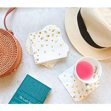 100 PK Gold Napkins - 4 Assorted Designs - 3-Ply Cocktail Napkins Folded 5 x 5 Inches Bar Napkins Disposable Party Napkins Paper Napkins Dinner for Wedding Baby Shower Birthday Graduation 2023