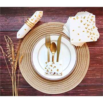 100 PK Gold Napkins - 4 Assorted Designs - 3-Ply Cocktail Napkins Folded 5 x 5 Inches Bar Napkins Disposable Party Napkins Paper Napkins Dinner for Wedding Baby Shower Birthday Graduation 2023