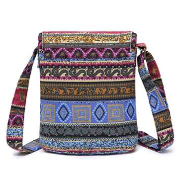 OPQRSTU Women's Retro Small Size Canvas Shoulder Bag Hippie Crossbody Handbag Casual Tote (Rose red)