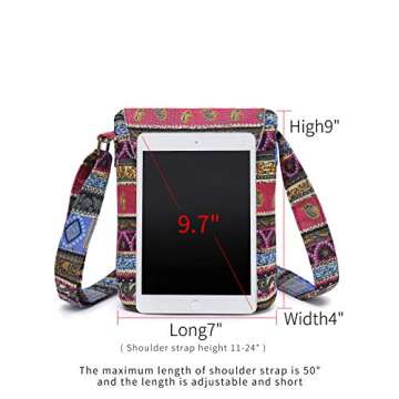 OPQRSTU Women's Retro Small Size Canvas Shoulder Bag Hippie Crossbody Handbag Casual Tote (Rose red)