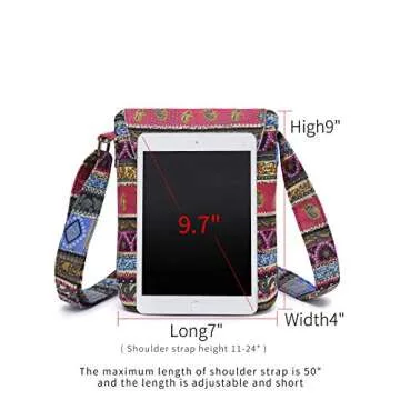 OPQRSTU Women's Retro Small Size Canvas Shoulder Bag Hippie Crossbody Handbag Casual Tote (Rose red)