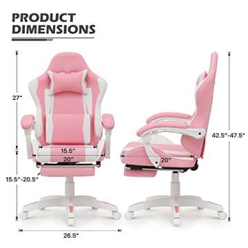 MoNiBloom Gaming Chair with Headrest & Lumbar Support Ergonomic Computer Racing Chair with Footrest, Adjustable Hight Leather Swivel Computer Chair for Adult Teen Office or Gaming