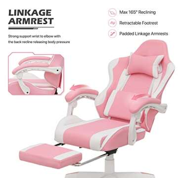 MoNiBloom Gaming Chair with Headrest & Lumbar Support Ergonomic Computer Racing Chair with Footrest, Adjustable Hight Leather Swivel Computer Chair for Adult Teen Office or Gaming