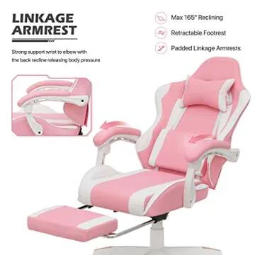 MoNiBloom Gaming Chair with Headrest & Lumbar Support Ergonomic Computer Racing Chair with Footrest, Adjustable Hight Leather Swivel Computer Chair for Adult Teen Office or Gaming