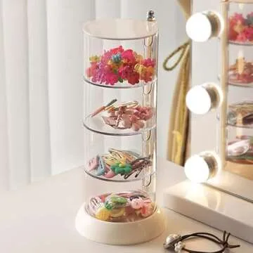 YIEZI 4-Layers Clear Jewelry Organizer, 360° Rotatable Small Cute Acrylic Jewelry Box for Hair Clip, Hair Tie, Earring, Necklace, Bracelet, Ring, Hair Accessories Holder for Girls