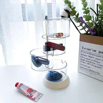 YIEZI 4-Layers Clear Jewelry Organizer, 360° Rotatable Small Cute Acrylic Jewelry Box for Hair Clip, Hair Tie, Earring, Necklace, Bracelet, Ring, Hair Accessories Holder for Girls