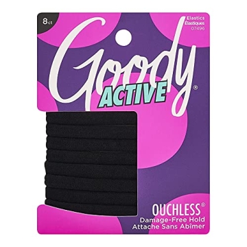 Goody Ouchless Seamless Hair Elastics - 8 Ct, Black, Damage-Free Gentle Hold Hair Ties, No Snag or P...