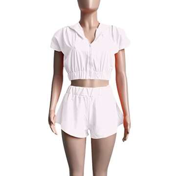 LYANER Women's Two Piece Outfit Set Hoodies Zip Up Crop Top and Shorts Sweatsuit