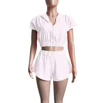 LYANER Women's Two Piece Outfit Set Hoodies Zip Up Crop Top and Shorts Sweatsuit