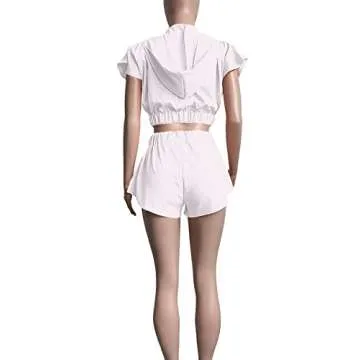 LYANER Women's Two Piece Outfit Set Hoodies Zip Up Crop Top and Shorts Sweatsuit