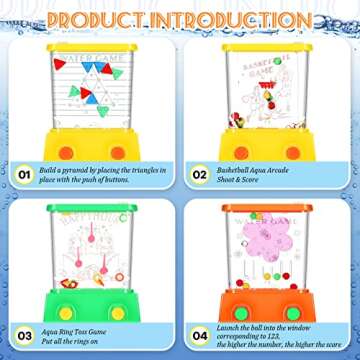 Gejoy 4 Pieces Easter Basket Stuffers Water Games Handheld for Kids Mini Waterful Ring Toss Retro Pastime Toys Car Games Birthday Party Favor for Kids Easter Toys Gifts(Classic Style)