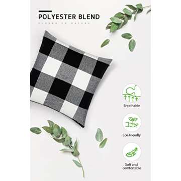 Syntus Set of 2 Buffalo Check Throw Pillow Covers Farmhouse Outdoor Plaid Square Pillow Cushion Case Black and White Polyester Linen for Christmas Thanksgiving Decor Car Bed Sofa, 18 x 18 inches