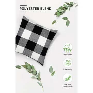 Syntus Set of 2 Buffalo Check Throw Pillow Covers Farmhouse Outdoor Plaid Square Pillow Cushion Case Black and White Polyester Linen for Christmas Thanksgiving Decor Car Bed Sofa, 18 x 18 inches