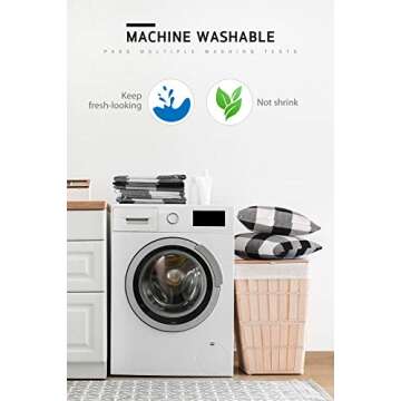 Syntus Set of 2 Buffalo Check Throw Pillow Covers Farmhouse Outdoor Plaid Square Pillow Cushion Case Black and White Polyester Linen for Christmas Thanksgiving Decor Car Bed Sofa, 18 x 18 inches