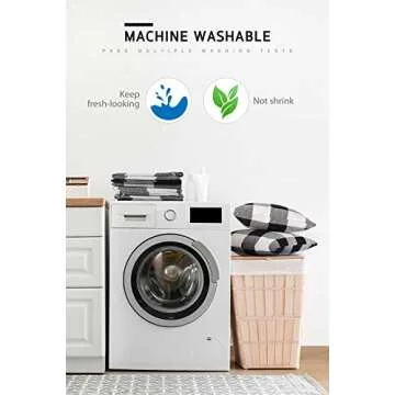 Syntus Set of 2 Buffalo Check Throw Pillow Covers Farmhouse Outdoor Plaid Square Pillow Cushion Case Black and White Polyester Linen for Christmas Thanksgiving Decor Car Bed Sofa, 18 x 18 inches