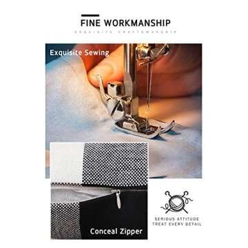 Syntus Set of 2 Buffalo Check Throw Pillow Covers Farmhouse Outdoor Plaid Square Pillow Cushion Case Black and White Polyester Linen for Christmas Thanksgiving Decor Car Bed Sofa, 18 x 18 inches