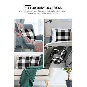 Syntus Set of 2 Buffalo Check Throw Pillow Covers Farmhouse Outdoor Plaid Square Pillow Cushion Case Black and White Polyester Linen for Christmas Thanksgiving Decor Car Bed Sofa, 18 x 18 inches