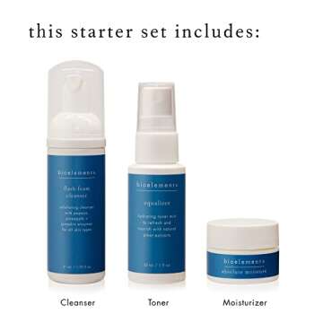 Bioelements 3-Step Mini Starter Set: Combination Skin - Includes Flash Foam Cleanser, Equalizer Toner & Absolute Moisture Moisturizer - Vegan, Gluten Free - Never Tested on Animals