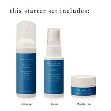 Bioelements 3-Step Mini Starter Set: Combination Skin - Includes Flash Foam Cleanser, Equalizer Toner & Absolute Moisture Moisturizer - Vegan, Gluten Free - Never Tested on Animals