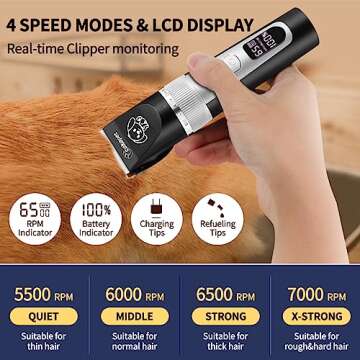 Dog Clippers, Cordless Low Noise Rechargeable Electric Dog Grooming Clipper Kit, Adjustable Clipper ...