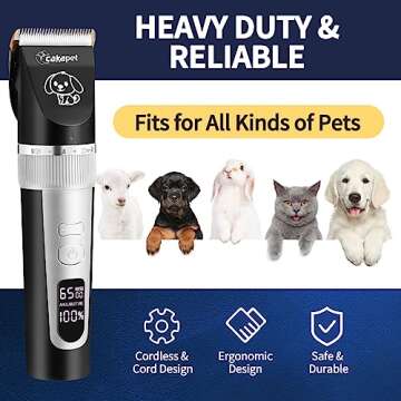 Dog Clippers, Cordless Low Noise Rechargeable Electric Dog Grooming Clipper Kit, Adjustable Clipper Comb & Detachable Blades Dog Trimmer, Suitable for Dogs, Cats, Pets