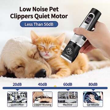 Dog Clippers, Cordless Low Noise Rechargeable Electric Dog Grooming Clipper Kit, Adjustable Clipper Comb & Detachable Blades Dog Trimmer, Suitable for Dogs, Cats, Pets