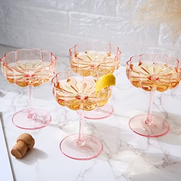 Flower Vintage Wavy Petals Glass Coupes - Elegant Drinkware