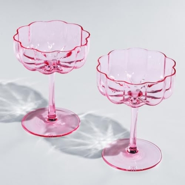 Flower Vintage Wavy Petals Glass Coupes - Elegant Drinkware