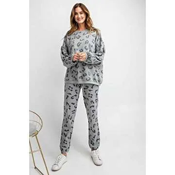 Stylish THFB Women's Leopard Print Jogger Sweatpants in Grey