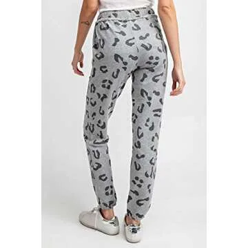 Stylish THFB Women's Leopard Print Jogger Sweatpants in Grey