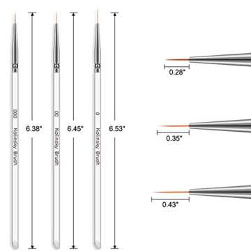 Tinsow 3pcs Professional Nail Art Brush Set Liner Pens Striping Brushes for Short Strokes, Details, Blending, Elongated Lines etc (Transparent)