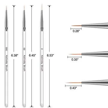 Tinsow 3pcs Professional Nail Art Brush Set Liner Pens Striping Brushes for Short Strokes, Details, Blending, Elongated Lines etc (Transparent)