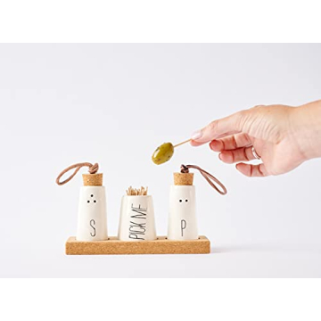 Charming Mud Pie Salt & Pepper Set with Toothpick Holder - Rustic Style