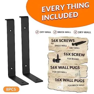 BATODA 12” Shelf Brackets with Lip (Match 11.25" Board) - 8 Pcs Z Shelf Bracket Black - Heavy Duty Hook Brackets for Shelves - Wall Mounted Support for DIY - Shelving Hardware Included (Pack 8)