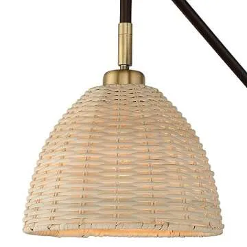 Barnes and Ivy Vega Modern Industrial Cottage Wall Lamps Set of 2 Deep Bronze Brown Metal Plug-in 8" Natural Rattan Dome Shade for Bedroom Bathroom Vanity Living Room Home Hallway Dining Kitchen