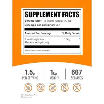 BulkSupplements TMG Powder - Pure Trimethylglycine for Enhanced Performance 1500mg