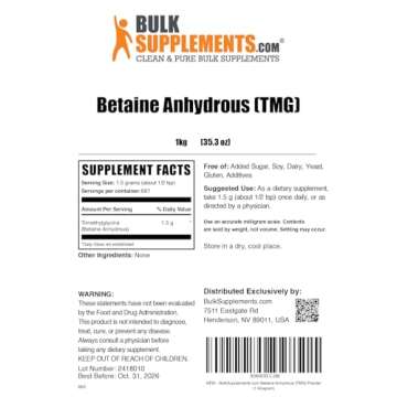 BulkSupplements TMG Powder - Maximize Performance & Strength