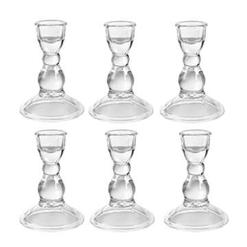 Glass Candle Holder for Taper Candles, Clear Decorative Candle Sticks Holders Set of 6 for Christmas...