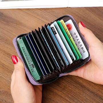 angimi RFID Credit Card Holder Wallet with Zipper, Genuine Leather Credit Card Wallet for Women, Lad...