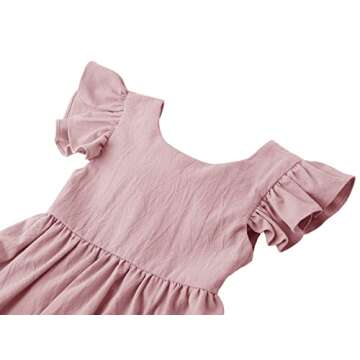 Dutebare Toddler Girls Dress Cotton Linen Ruffle Halter Sleeveless Kids Casual Summer Beach Party Dresses Pink 90