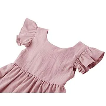 Dutebare Toddler Girls Dress Cotton Linen Ruffle Halter Sleeveless Kids Casual Summer Beach Party Dresses Pink 90