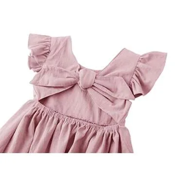 Dutebare Toddler Girls Dress Cotton Linen Ruffle Halter Sleeveless Kids Casual Summer Beach Party Dresses Pink 90