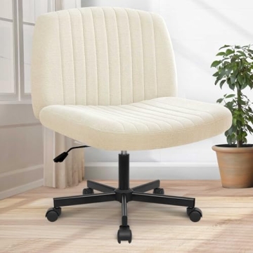 Orange Factory Criss Cross Chair with Wheels - Modern Armless Fabric Office Chair in Beige
