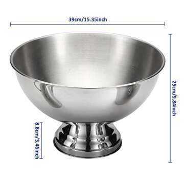 Stainless Steel Champagne Bowl Ice Bucket, Bar Ice Bucket, Large Size Ice Bowl Metal Bar Beer Barrel Champagne Wine Big Ice Bucket for Home Bar - 15.35" x 9.65''
