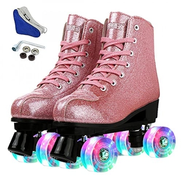Simcat Roller Skates for Women Men Sparkly PU Leather High-top Roller Skates Double-Row Indoor Outdo...
