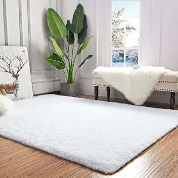 Maxsoft M Fluffy Shag Bedroom Rug, 4x6 Feet White Area Rugs for Living Room Nursery Bedside, Fuzzy Plush Dorm Rug for Girls Kids, Furry Carpet for Indoor Modern Soft Home Decor